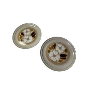 YAMAKA Cloisonne Japan Brown Tan Tiffany Flowers 10" Dinner Plates Set of 2